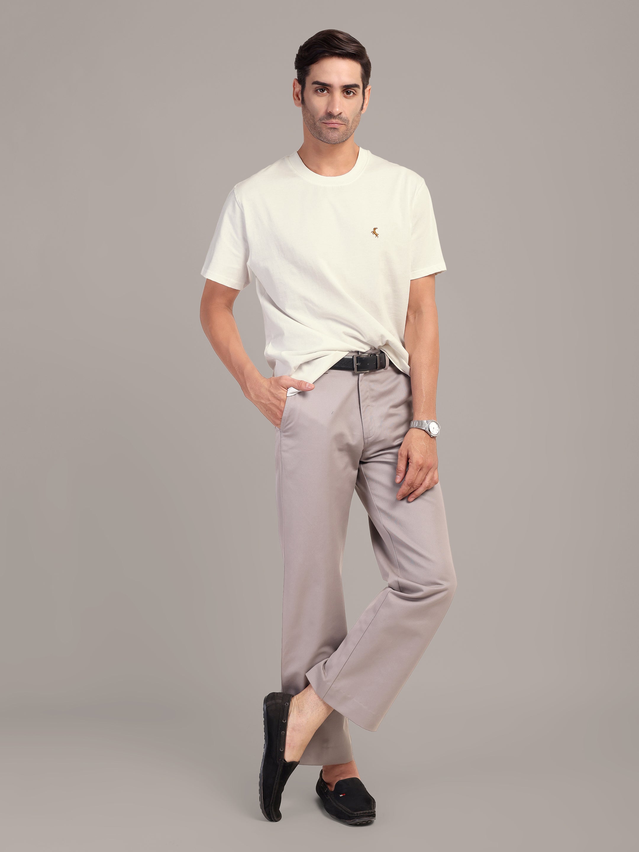 RARE STAG Off White Logo Jersey Crewneck T-Shirt – full-length on model showing regular fit