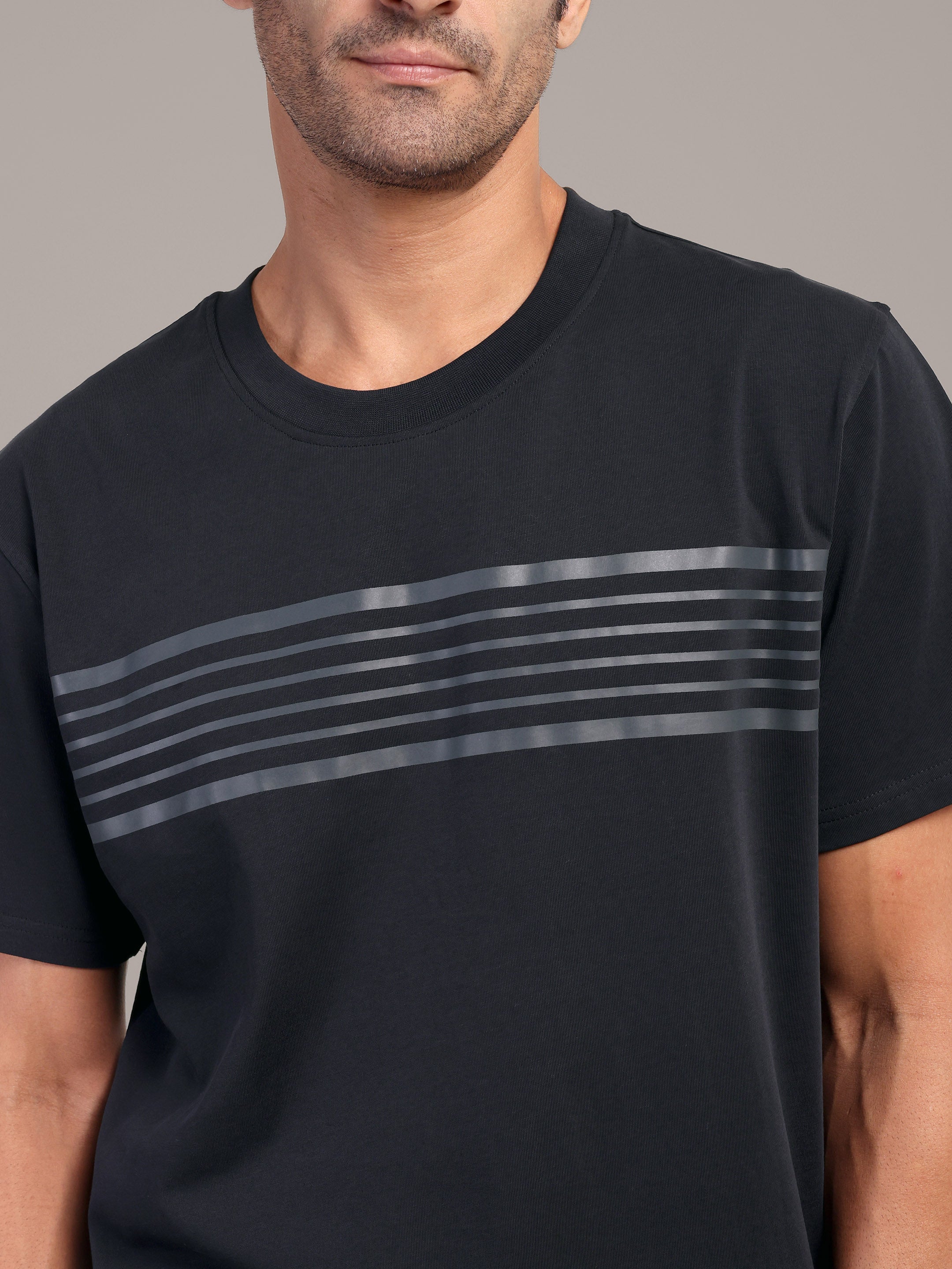 RARE STAG Stripe Jersey Crewneck T-Shirt – close-up of stripe detail