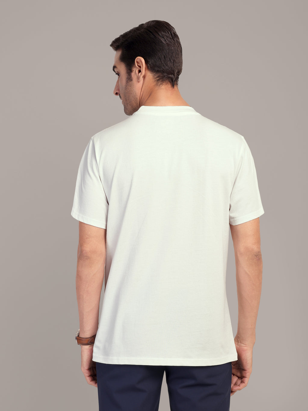 RARE STAG Mesh Panel Jersey Crewneck T-Shirt – back view on model