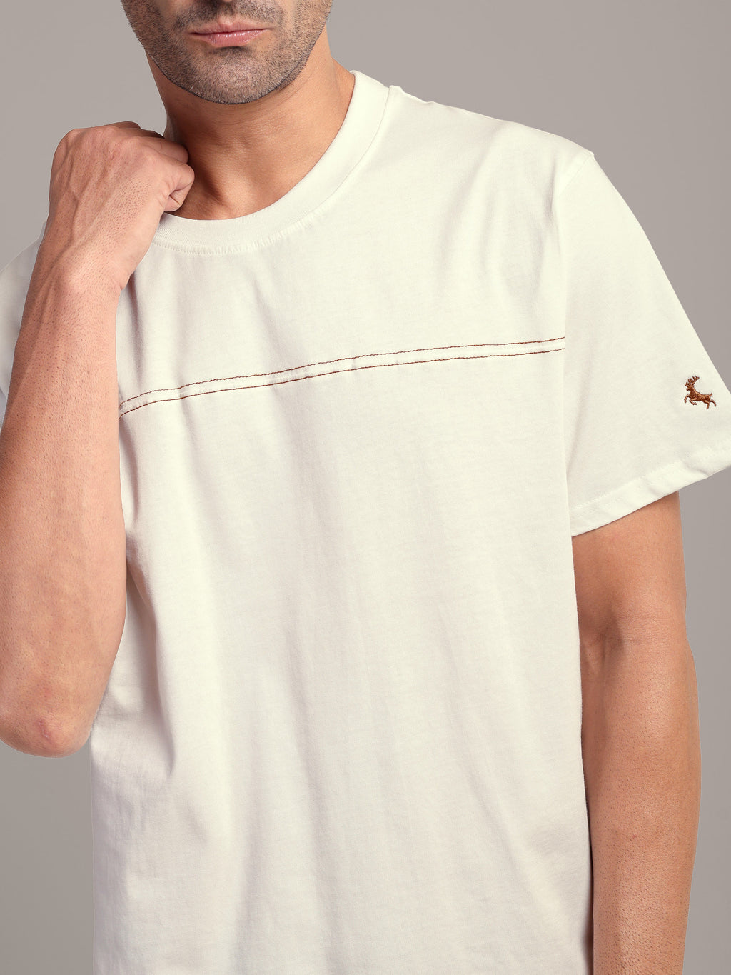 RARE STAG Embroidered Jersey Crewneck T-Shirt – close-up of precision embroidered logo detailing