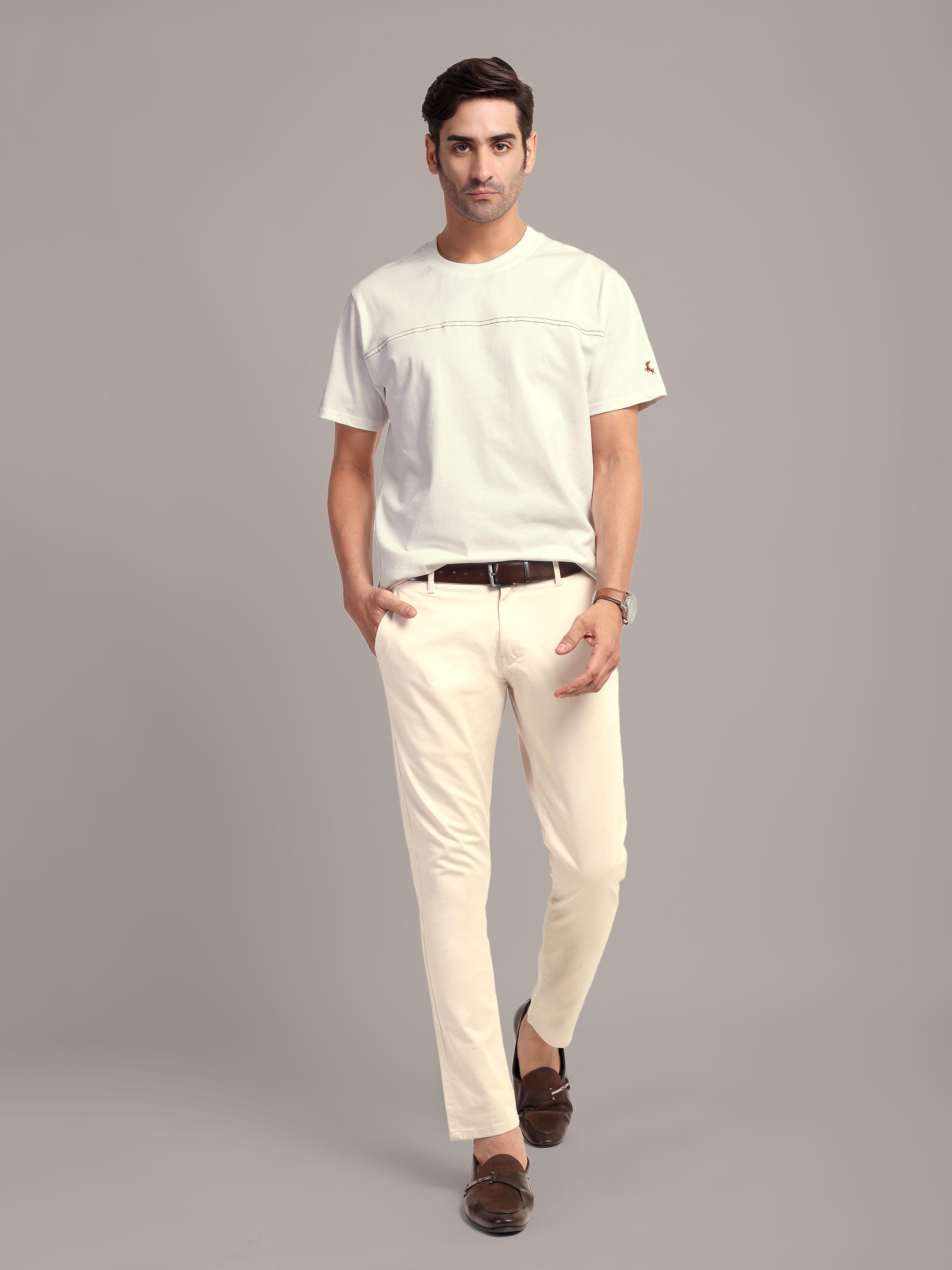 RARE STAG Embroidered Jersey Crewneck T-Shirt – full-length on model showing silhouette and fit